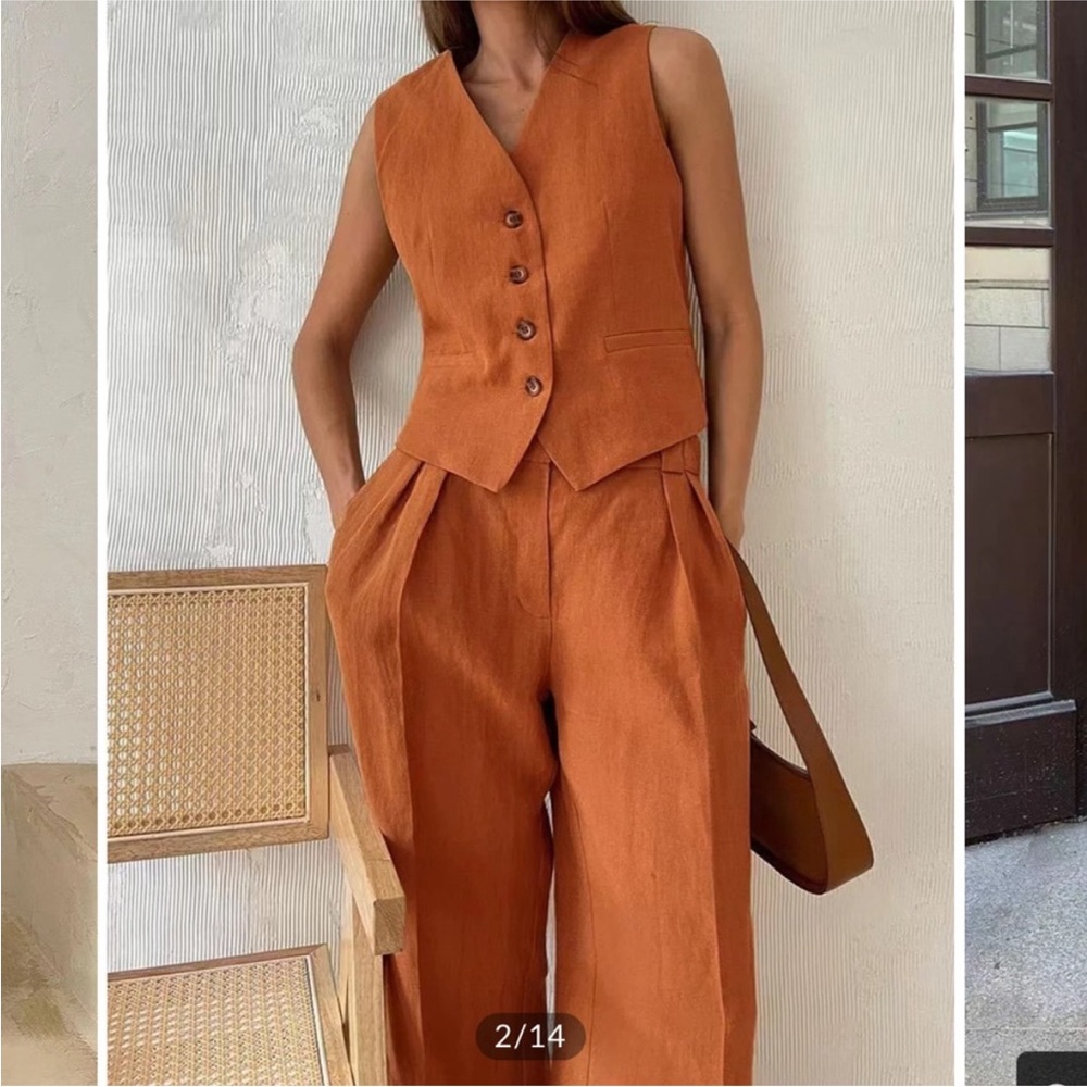 NWT COMMENSE Orange Pants & Vest Set - Picture 3 of 7